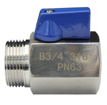 SS316 mini ball valve, male by female threaded, with aluminium lever